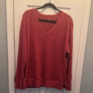 Cozy Red V-Neck Sweater
